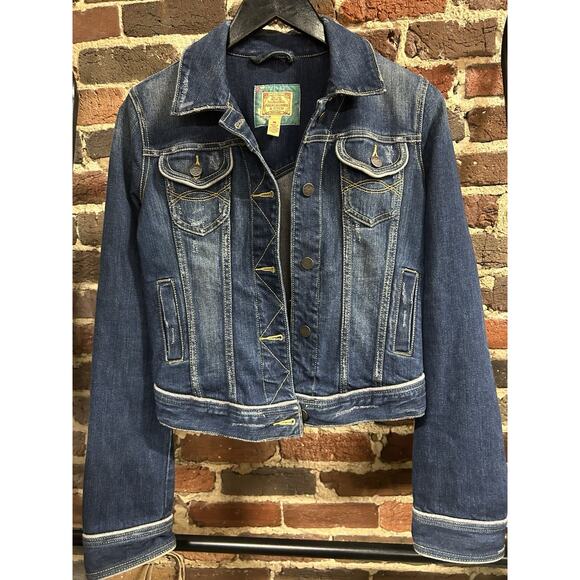 Abercrombie & Fitch Women's Blue Jean Distressed Crop Waist Denim Jean Jacket M - Picture 2 of 11